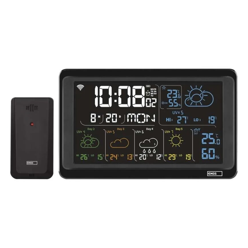 GoSmart időjárás-állomás LCD-kijelzővel, 230V/3×AAA + 2×AAA, Tuya Wi‑Fi, fekete