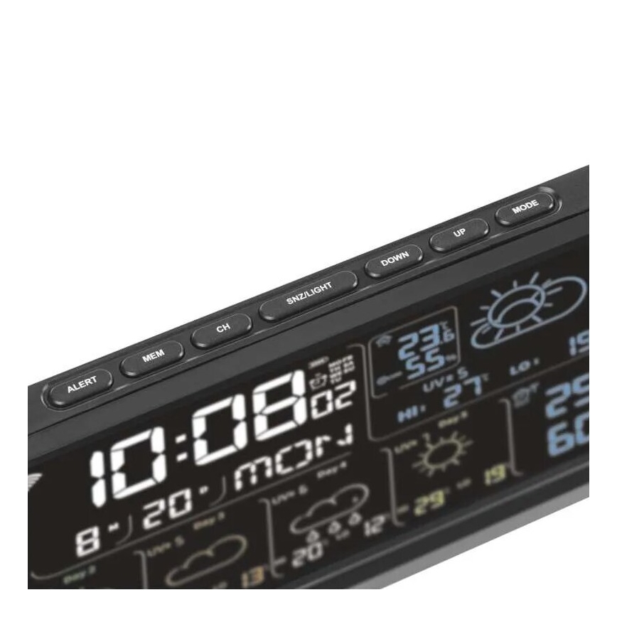 GoSmart időjárás-állomás LCD-kijelzővel, 230V/3×AAA + 2×AAA, Tuya Wi‑Fi, fekete
