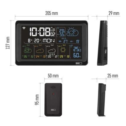GoSmart időjárás-állomás LCD-kijelzővel, 230V/3×AAA + 2×AAA, Tuya Wi‑Fi, fekete