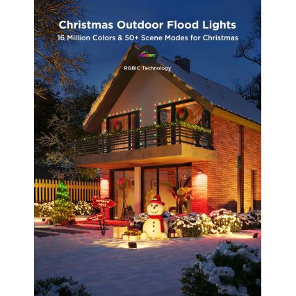 Govee - 4 darabos RGBICWW LED reflektor készlet, fényerőszabályozható, 24W, 230V, IP66, Matter és Wi‑Fi