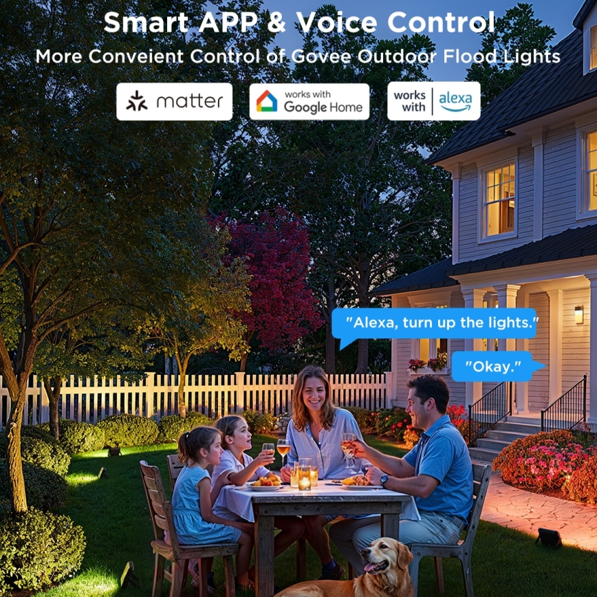 Govee - 4 darabos RGBICWW LED reflektor készlet, fényerőszabályozható, 24W, 230V, IP66, Matter és Wi‑Fi