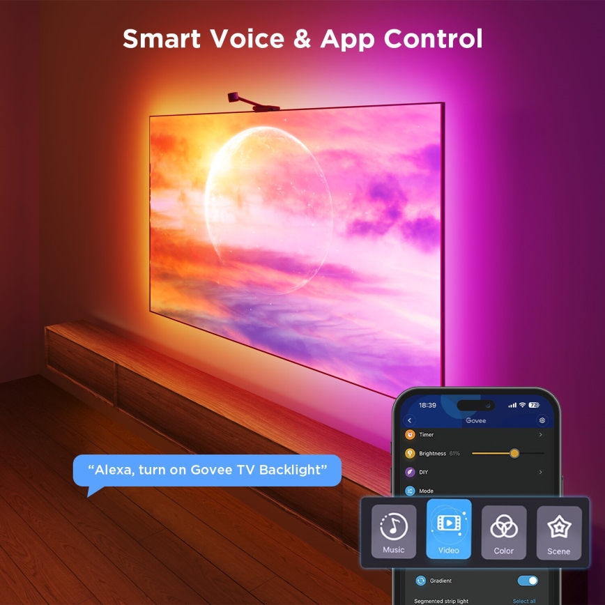 Govee - Backlight 3S Netflix TV 55-65 SMART LED háttérvilágítás RGBICW Wi-Fi + távirányítás