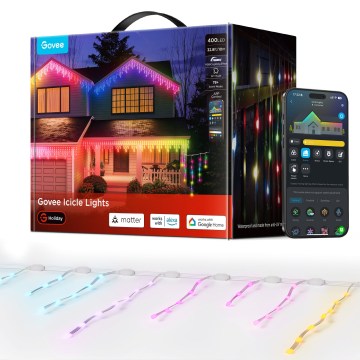 Govee - LED RGBIC kültéri jégcsapfüzér 10m Wi-Fi Matter IP65