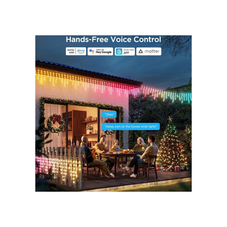 Govee - LED RGBIC Kültéri lánc Intelligens jégcsapok 10m Wi-Fi Matter IP65