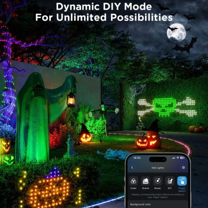 Govee - LED RGBIC Kültéri világító háló 143x85cm Wi-Fi Matter IP65