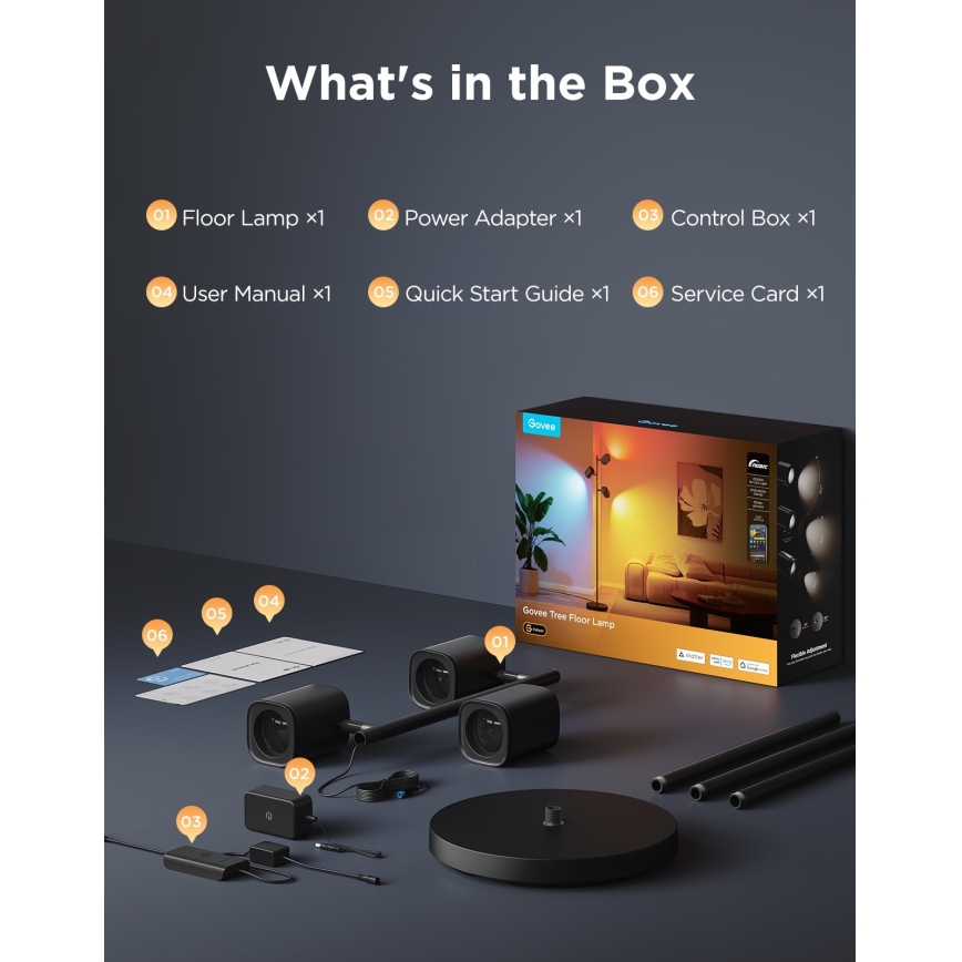 Govee - LED RGBICWW Fényerőszabályozható állólámpa TREE MATTER LED/48W/230V Wi-Fi