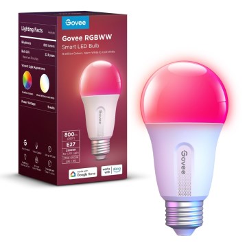 Govee - LED RGBWW Fényerőszabályozható izzó Smart MATTER E27/9W/230V 2700-6500K Wi-Fi
