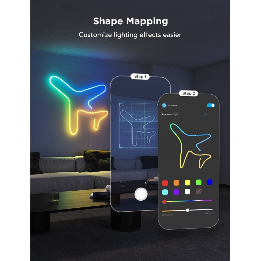 Govee - Neon 2 MATTER rugalmas RGBIC LED szalag, 3 m-es, Wi-Fi