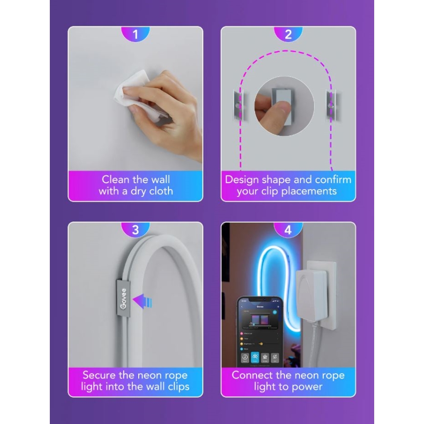 Govee - Neon SMART hajlítható LED Szalag - RGBIC - 5m Wi-Fi IP67