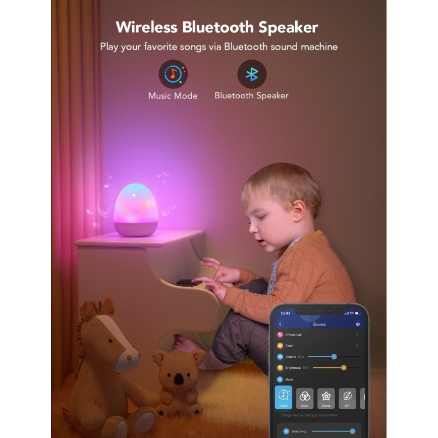 Govee - RGBIC éjszakai okos LED lámpa hangszóróval, Wi-Fi kapcsolattal