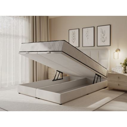 GRACE bézs kárpitozott franciaágy matracokkal és tárolóhellyel 160x200 cm