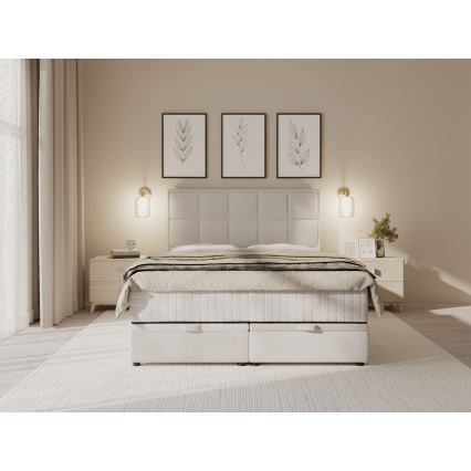 GRACE bézs kárpitozott franciaágy matracokkal és tárolóhellyel 160x200 cm