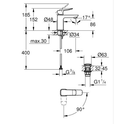 GROHE 1018610000 - Mosdócsaptelep DICE S fényes króm