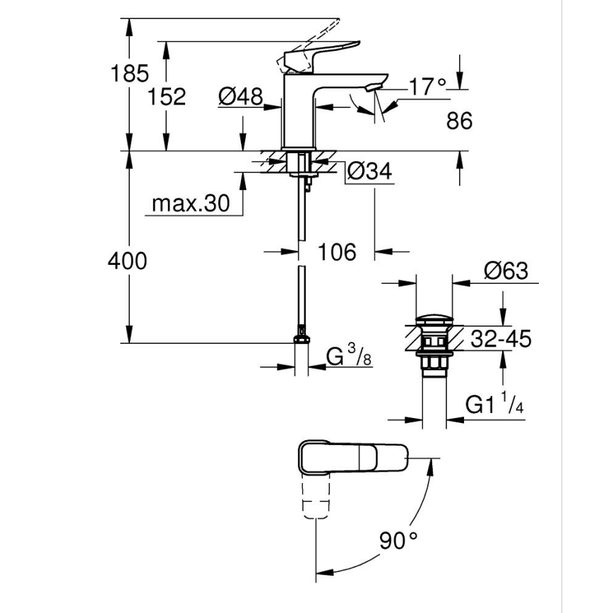 GROHE 1018610000 - Mosdócsaptelep DICE S fényes króm