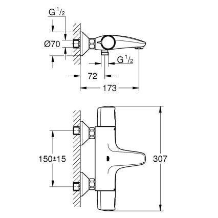 GROHE 1022162432 - PRECISION TREND DN 15 termosztátos kádcsaptelep, fekete
