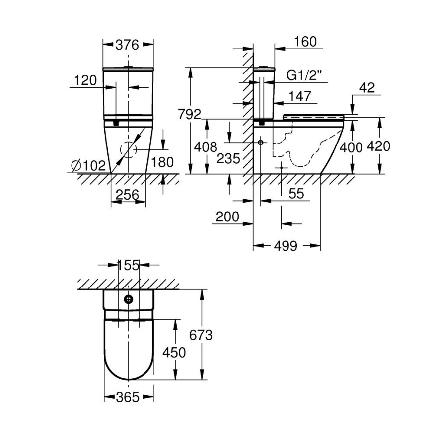 GROHE 102513SH00 - Komplett WC EURO CERAMIC 67,3 x 37,6 x 79,2 cm kerámia/fehér