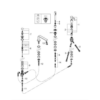 GROHE 19577001 - Fürdőkádhoz négylyukú kombinált csaptelep LINEARE, fényes króm