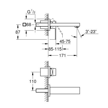 GROHE 19895000 - EUROCUBE 171 mm kétlyukú mosdócsaptelep, fényes króm