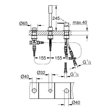 GROHE 19965001 - LINEARE háromlyukú kádcsaptelep, fényes króm