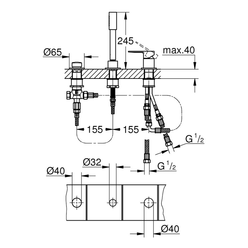 GROHE 19965001 - LINEARE háromlyukú kádcsaptelep, fényes króm