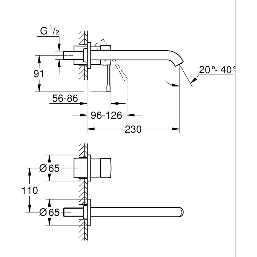 GROHE 19967GL1 - ESSENCE kétlyukú mosdócsaptelep, 230 mm, arany
