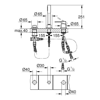 GROHE 19976001 - ESSENCE háromlyukú kádcsaptelep-kombináció, fényes króm