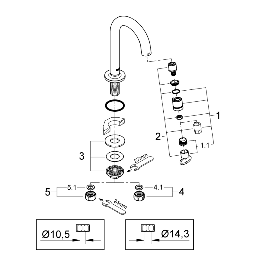 GROHE 20201000 - UNIVERSAL 113 mm álló szelep, fényes króm