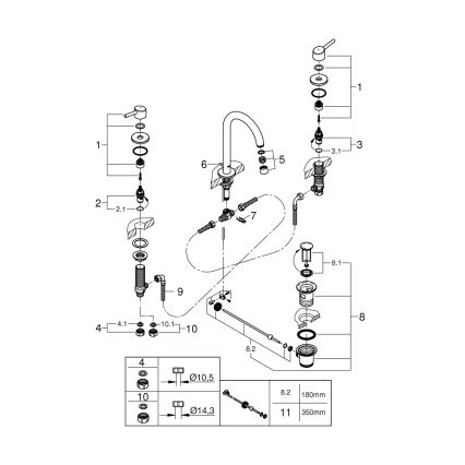 GROHE 20216001 - CONCETTO DN 15 háromlyukú mosdócsaptelep, L méret, króm