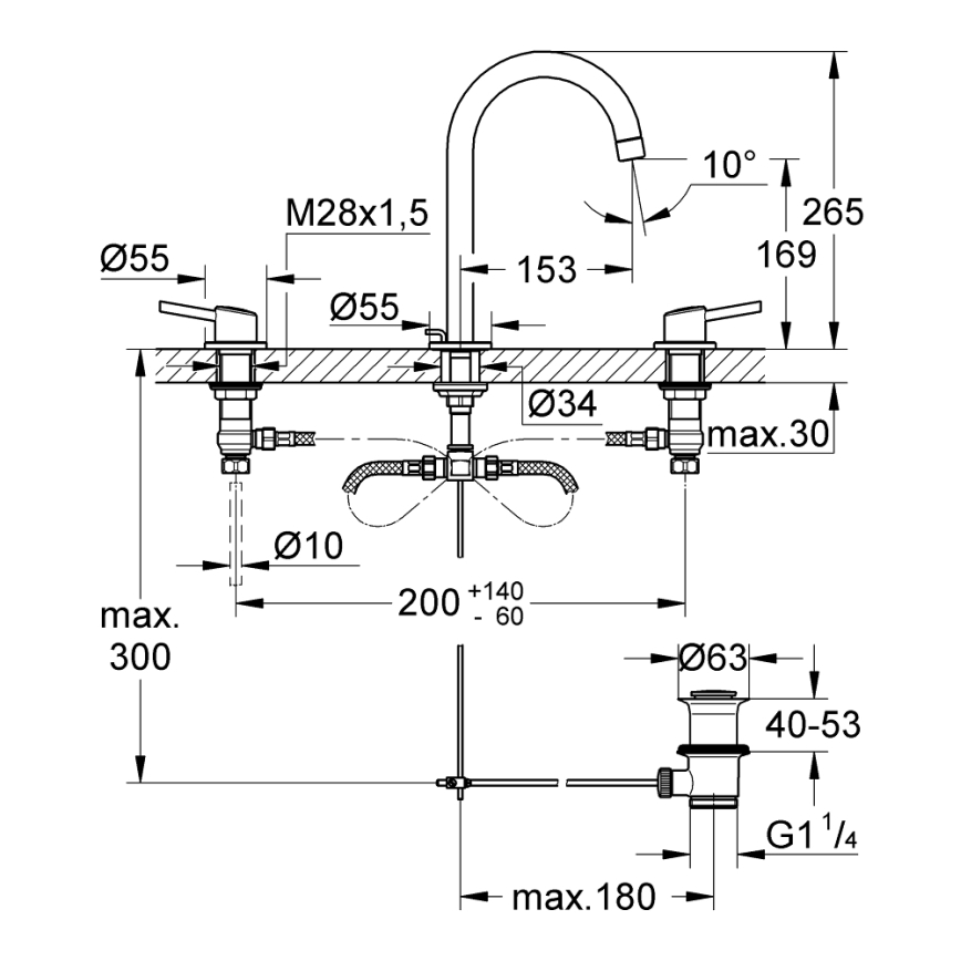 GROHE 20216001 - CONCETTO DN 15 háromlyukú mosdócsaptelep, L méret, króm