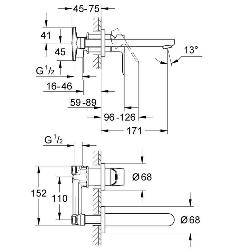 GROHE 20289000 - BAULOOP 110 mm kétlyukú mosdócsaptelep, fényes króm