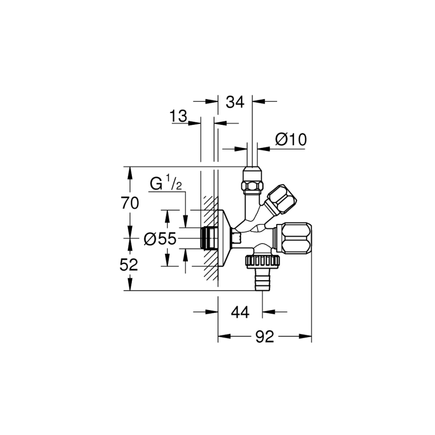 GROHE 22036000 - Kombinált sarokszelep ORIGINAL WAS® DN 15 fényes króm