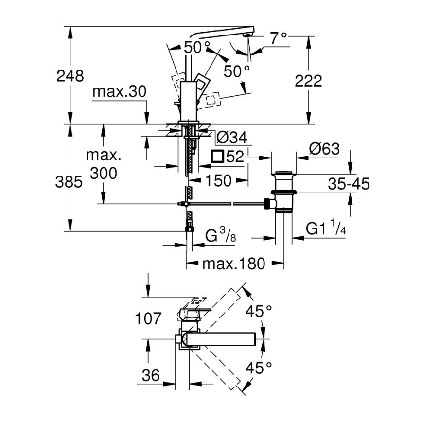 GROHE 23135AL0 - EUROCUBE mosdócsaptelep, L méretű, grafit