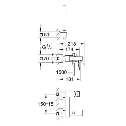 GROHE 23141000 - EUROCUBE DN 15 fürdőkád-szett csapteleppel, fényes króm