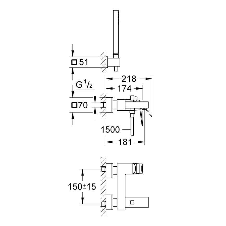GROHE 23141000 - EUROCUBE DN 15 fürdőkád-szett csapteleppel, fényes króm
