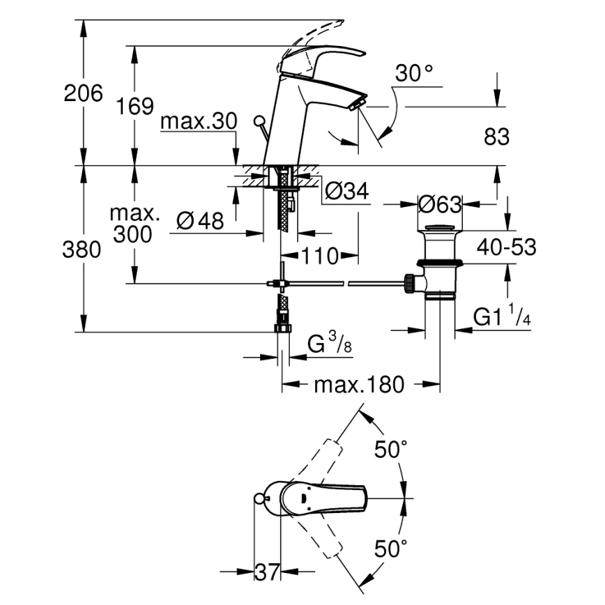 GROHE 23322001 - EUROSMART mosdócsaptelep DN 15, fényes króm