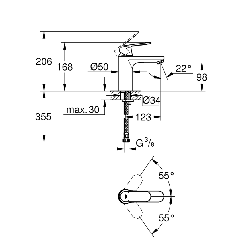 GROHE 23327000 - EUROSMART COSMOPOLITAN mosdócsaptelep DN 15, M méret, króm