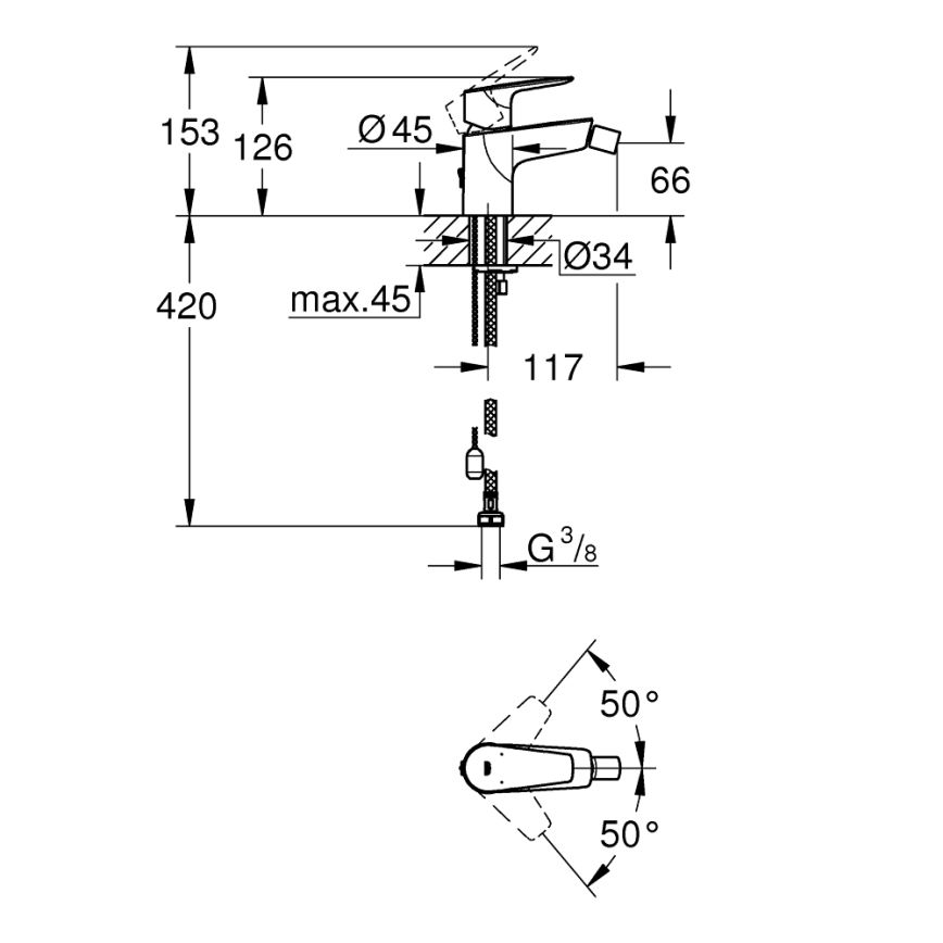 GROHE 23332001 - BAUEDGE bidécsaptelep S méret, fényes króm