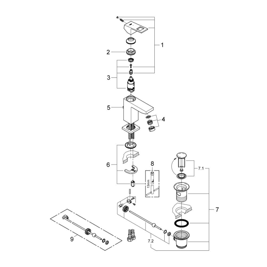 GROHE 2339000E - EUROCUBE mosdócsaptelep DN 15, fényes króm
