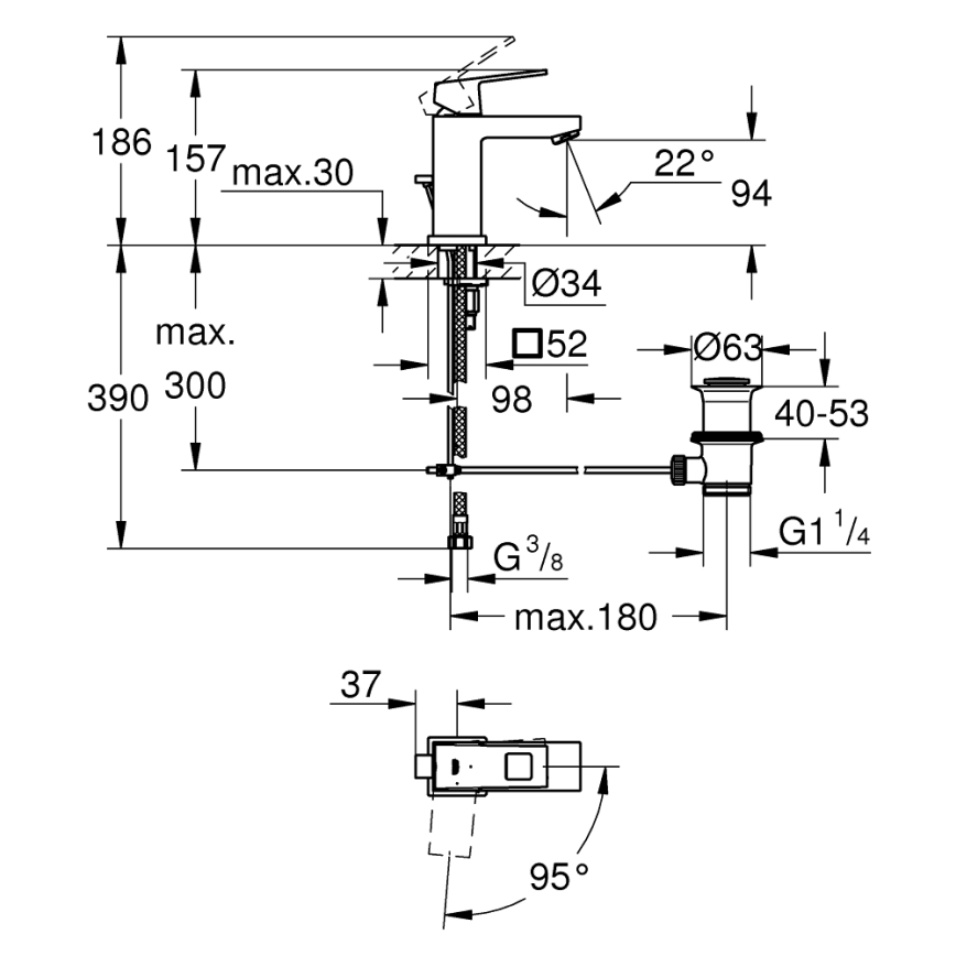 GROHE 2339000E - EUROCUBE mosdócsaptelep DN 15, fényes króm