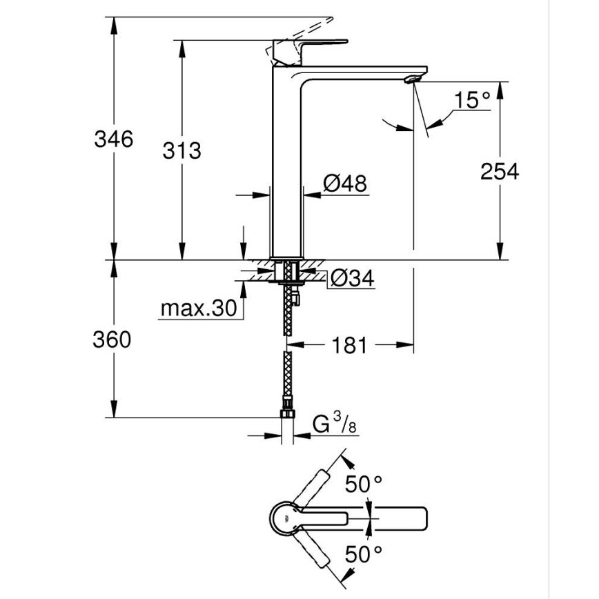 GROHE 23405DC1 - LINEARE mosdócsaptelep DN 15, rozsdamentes acél
