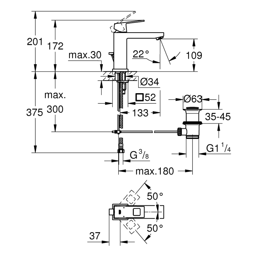 GROHE 23445AL0 - EUROCUBE mosdócsaptelep, M méret, grafit