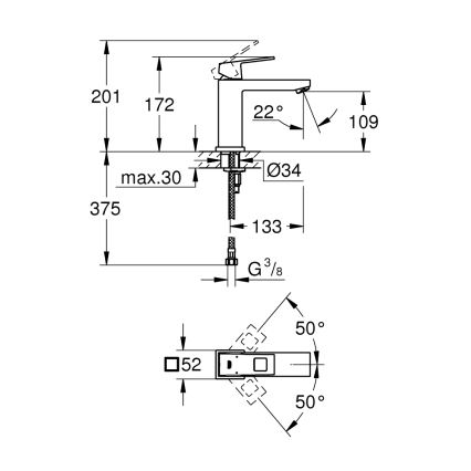 GROHE 23446000 - EUROCUBE mosdócsaptelep DN 15, fényes króm