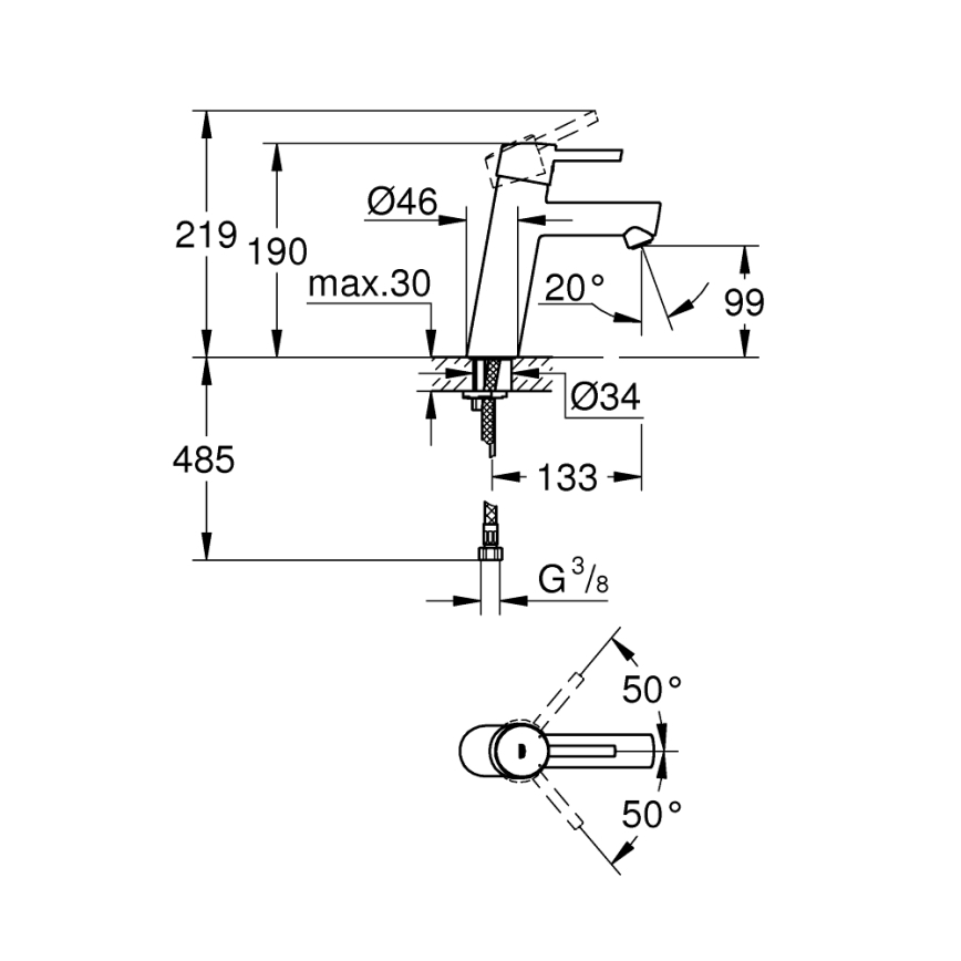 GROHE 23451001 - Mosdó csaptelep CONCETTO DN 15 fényes króm