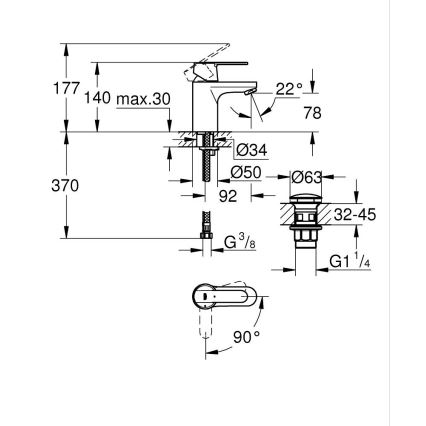 GROHE 23586LS0 - GET mosdócsaptelep, S méret, fehér