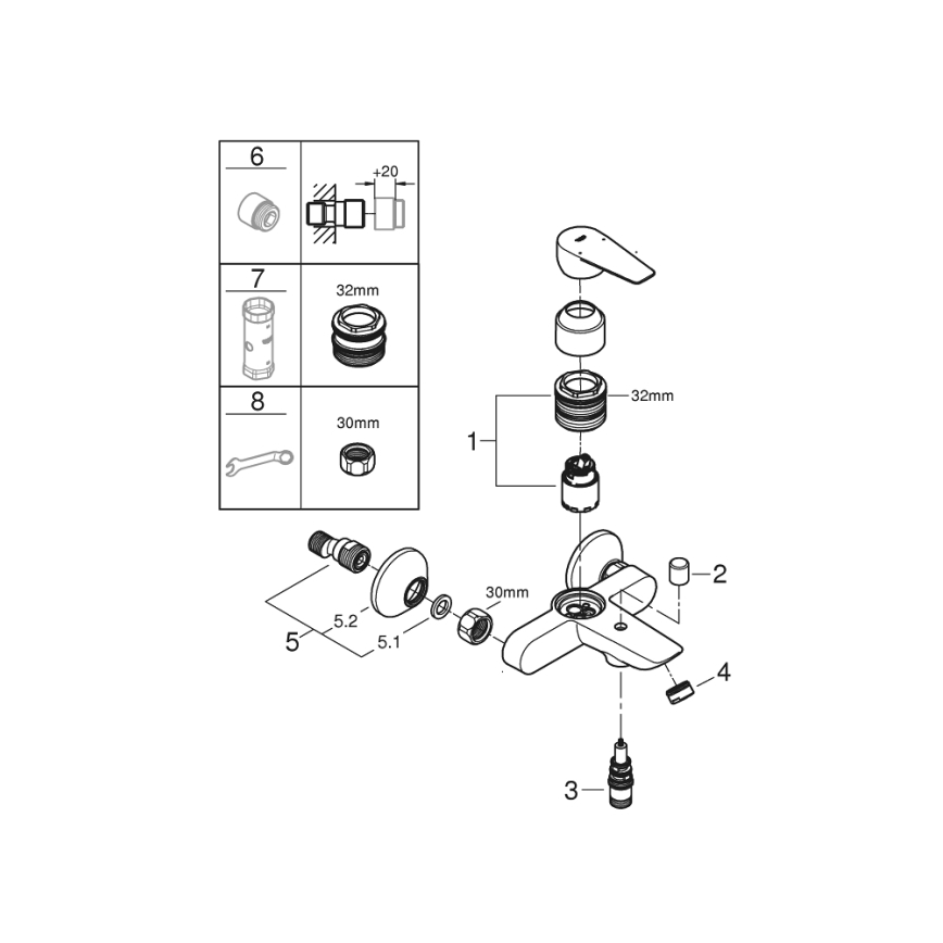 GROHE 23605001 - BAUEDGE kádcsaptelep 150±15 mm, fényes króm