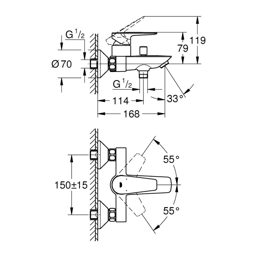 GROHE 23605001 - BAUEDGE kádcsaptelep 150±15 mm, fényes króm