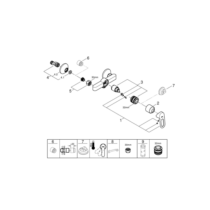 GROHE 23634000 - BAULOOP zuhanycsaptelep DN 15, fényes króm