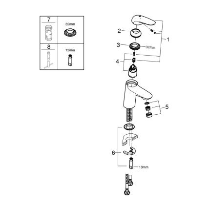 GROHE 23715003 - EUROSTYLE mosdócsaptelep, S méret, fényes króm