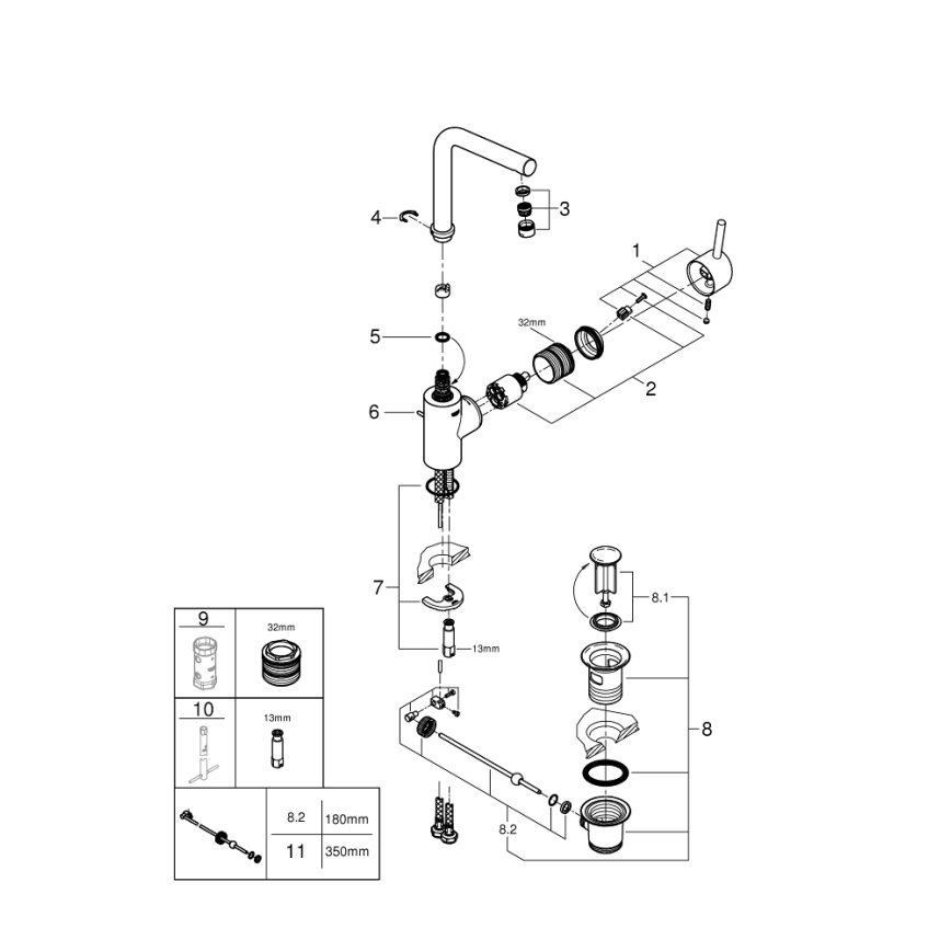 GROHE 23739002 - Mosdócsaptelep CONCETTO 291 mm, fényes króm