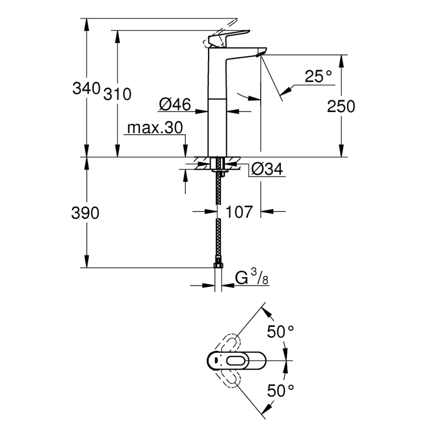 GROHE 23764000 - BAULOOP DN 15 mosdócsaptelep fényes króm
